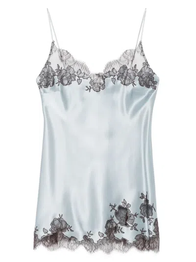 Carine Gilson Short Silk Slip Dress In Blue