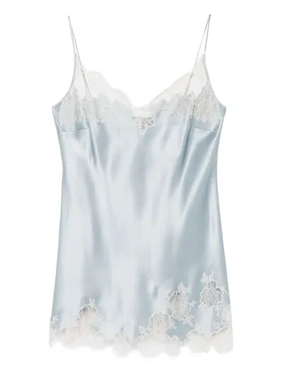 Carine Gilson Short Silk Slip Dress In Blue