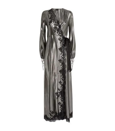 Carine Gilson Silk-blend Metallic Long Dressing Gown