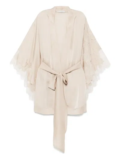 Carine Gilson Silk Dressing Gown In Neutral