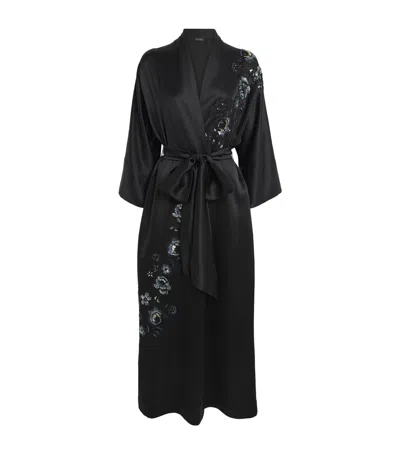 Carine Gilson Silk Embellished Maxi Kimono Robe In Black