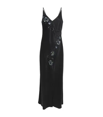 Carine Gilson Silk Embellished Sofia Slip Dress In Black