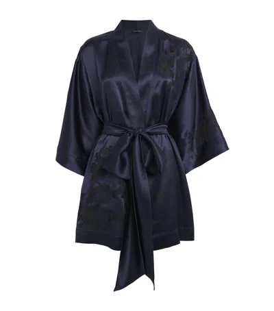 Carine Gilson Silk Floral Julia Mini Kimono Robe In Blue
