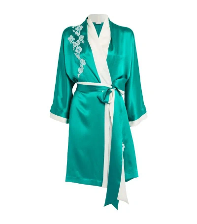 Carine Gilson Silk Kimono Dressing Gown In Green
