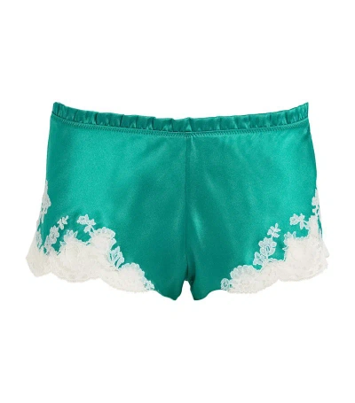 Carine Gilson Silk Lace-detail Floaty Shorts In Green