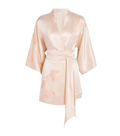 Carine Gilson Silk Lace-detail Kimono Robe In Pink