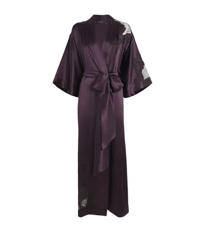 Carine Gilson Silk Lace-detail Long Robe In Purple