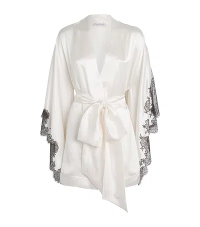 Carine Gilson Silk Lace-detail Short Robe In Sand