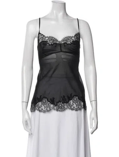 Pre-owned Carine Gilson Silk Lace Pattern Pajamas In Black