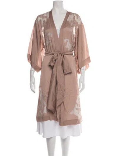 Pre-owned Carine Gilson Silk Lace Pattern Robe In Neutrals