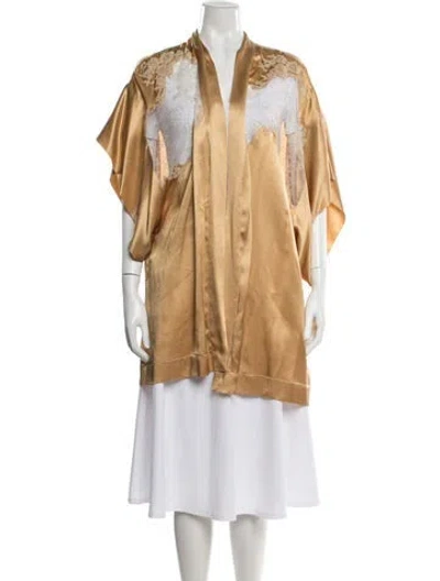 Pre-owned Carine Gilson Silk Lace Pattern Robe In Yellow