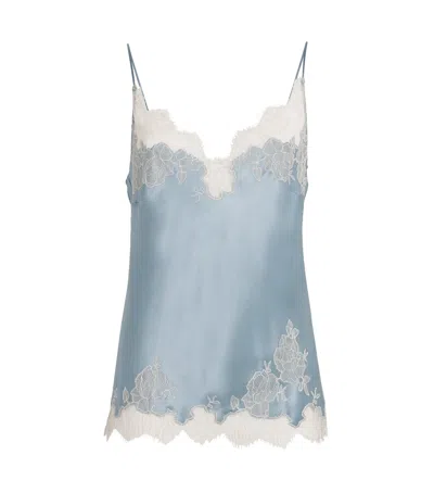 Carine Gilson Silk Lace-trim Cami In Blue