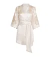 Carine Gilson Silk Lace-trim Short Kimono Robe In Neutral