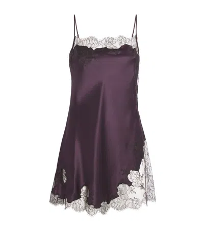 Carine Gilson Silk Lace-trim Short Slip Dress In Purple