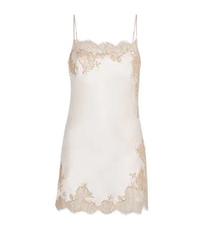 Carine Gilson Silk Lace-trim Short Slip Dress In White