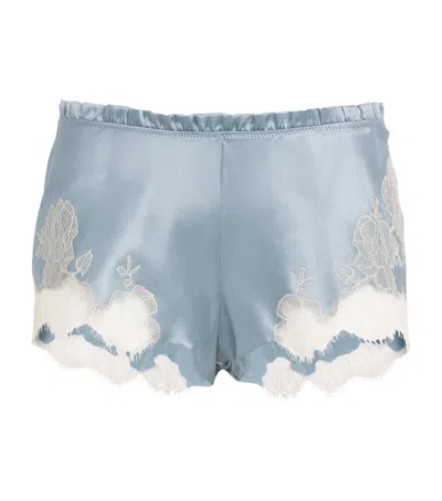 Carine Gilson Silk Lace-trim Shorts In Blue