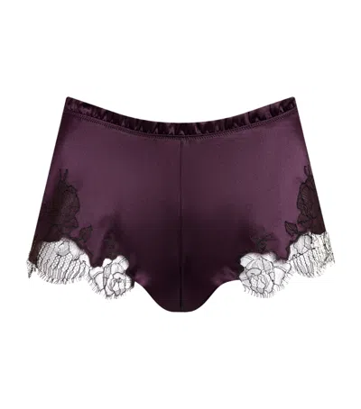 Carine Gilson Silk Lace-trim Shorts In Purple