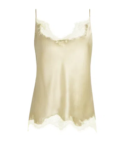Carine Gilson Silk Lace-trim Louise Camisole In Yellow