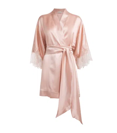 Carine Gilson Silk Lace-trim Louise Robe In Pink