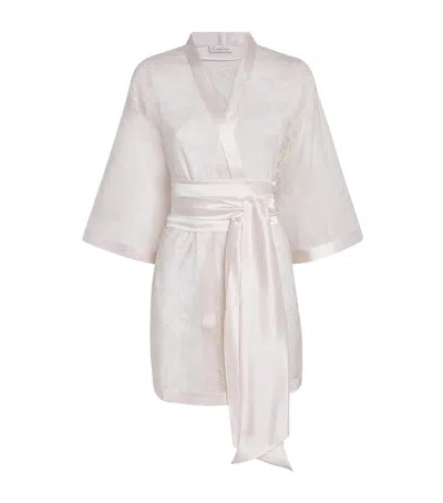 Carine Gilson Silk Lace-trim Louise Short Kimono In White