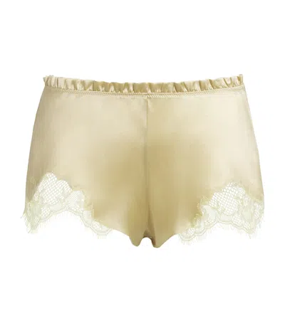 Carine Gilson Silk Lace-trim Louise Shorts In Yellow