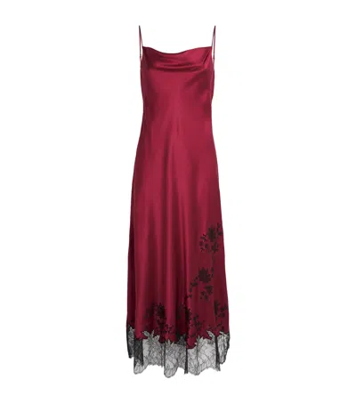 Carine Gilson Silk Long Hanae Nightdress In Red