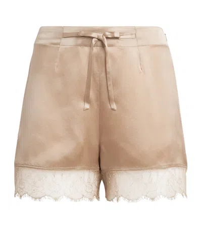 Carine Gilson Silk Satin Louise Shorts In Brown