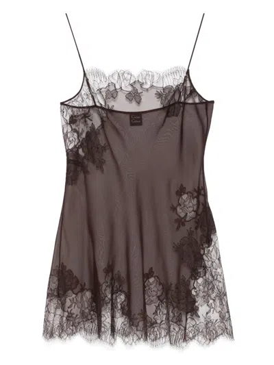 Carine Gilson Silk Slip Dress In Brown