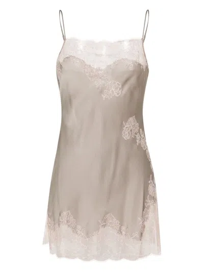 Carine Gilson Square-neck Silk Minidress In Grey