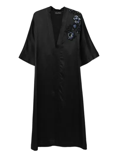 Carine Gilson V-neck Embroidered Night Gown In Black