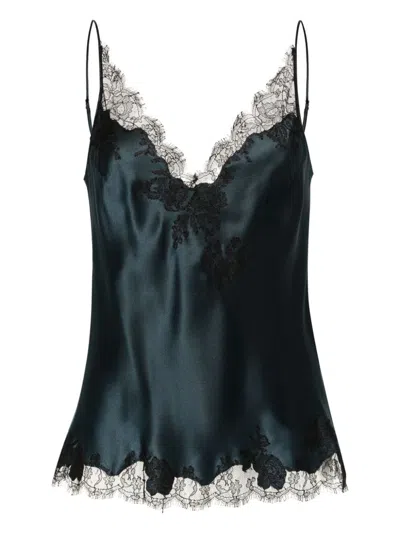 Carine Gilson Lace-trim Silk Camisole In Blue