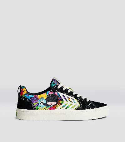 Cariuma Catiba Pro Low Black Suede Toz Canvas Sneaker Women In Catiba Pro Black/toz Print