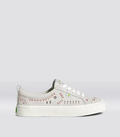 Cariuma Oca Low Smoke White Suede Embroidered Sneaker