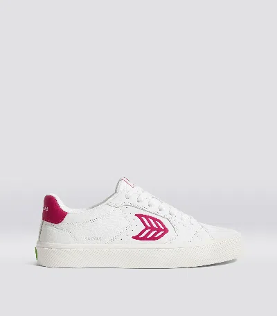 Cariuma Salvas White Premium Leather Jazzy Pink Logo Sneaker Women In White/jazzy Pink