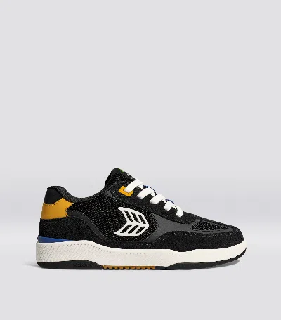 Cariuma Skategoat C25 Pro Black Suede And Mesh Ivory Logo Yellow Sneaker Men