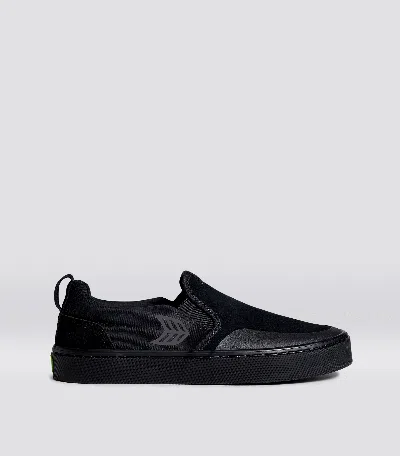 Cariuma Slip-on Pro All Black Suede And Canvas Ash Grey Logo Sneaker Women In All Black/ash Grey