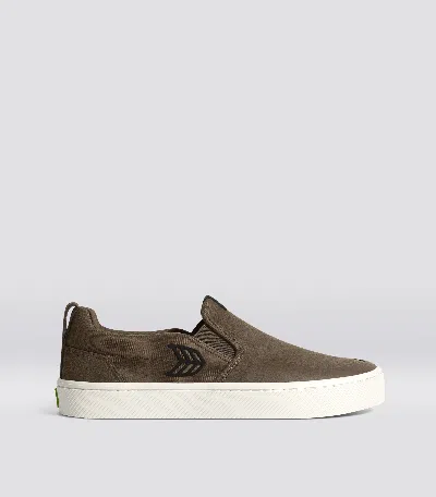 Cariuma Slip-on Pro Dark Khaki Suede And Canvas Black Logo Sneaker Women In Dark Khaki/black