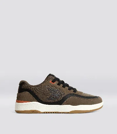 Cariuma Uba Pro Dark Khaki Suede And Mesh Black Logo Sneaker Men In Dark Khaki/black