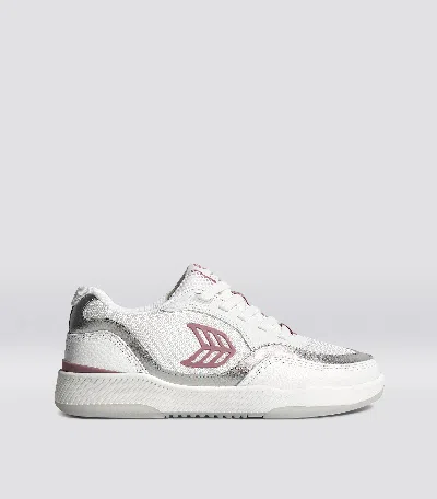 Cariuma Uba White Leather And Suede Blush Pink Logo Silver Accents Sneaker Women