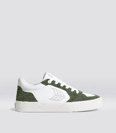 Cariuma Vallely White Leather Bronze Green Suede Ice Logo Sneaker Women In White/bronze Green