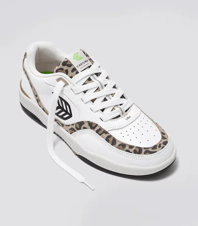 Cariuma Women's  Uba Sneaker White Leather Leopard Print Comfort Shoes Hawk2319