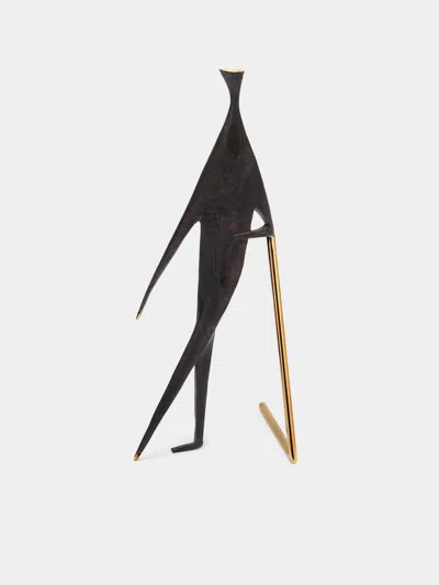 Carl Aubock 'man With Stick' Brass Sculpture Carl Auböck Abask Luxury Gift In Black