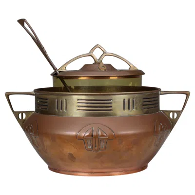 Pre-owned Carl Deffner . An Early Secessionist Style Copper And Brass Punch Bowl And Lid In Brown