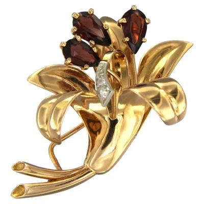 Pre-owned Carl F Bucherer Carl Bucherer- Brooch With Garnet And Single Cut Diamonds 18k Gold In Multi
