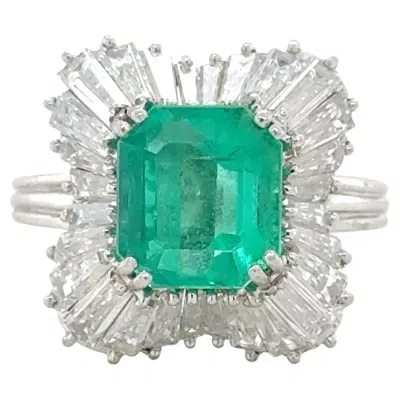 Pre-owned Carl F Bucherer Carl Bucherer, Emerald And Diamond Ballerina Ring In Green