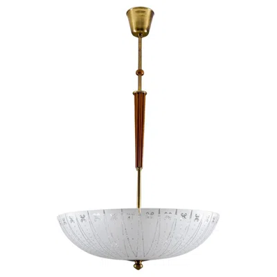 Pre-owned Carl Fagerberg Swedish Modern Glass And Brass Pendant By Orrefors In Brown