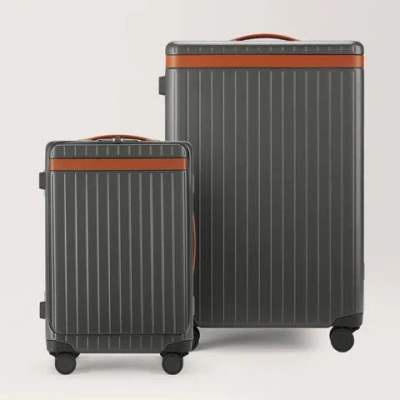 Carl Friedrik Check-in And Carry-on Luggage Set - Polycarbonate And Aluminium - Gray / Cognac Brown