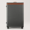 CARL FRIEDRIK LARGE CHECK-IN LUGGAGE - HARD CASE IN POLYCARBONATE AND ALUMINIUM - GRAY / COGNAC BROWN