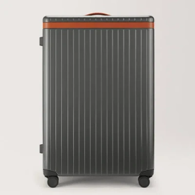 Carl Friedrik Large Check-in Luggage - Hard Case In Polycarbonate And Aluminium - Gray / Cognac Brown