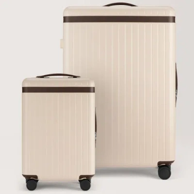 Carl Friedrik Large Check-in And Carry-on Luggage Set - Hard Case Lightweight Polycarbonate - Beige / Dark Brown